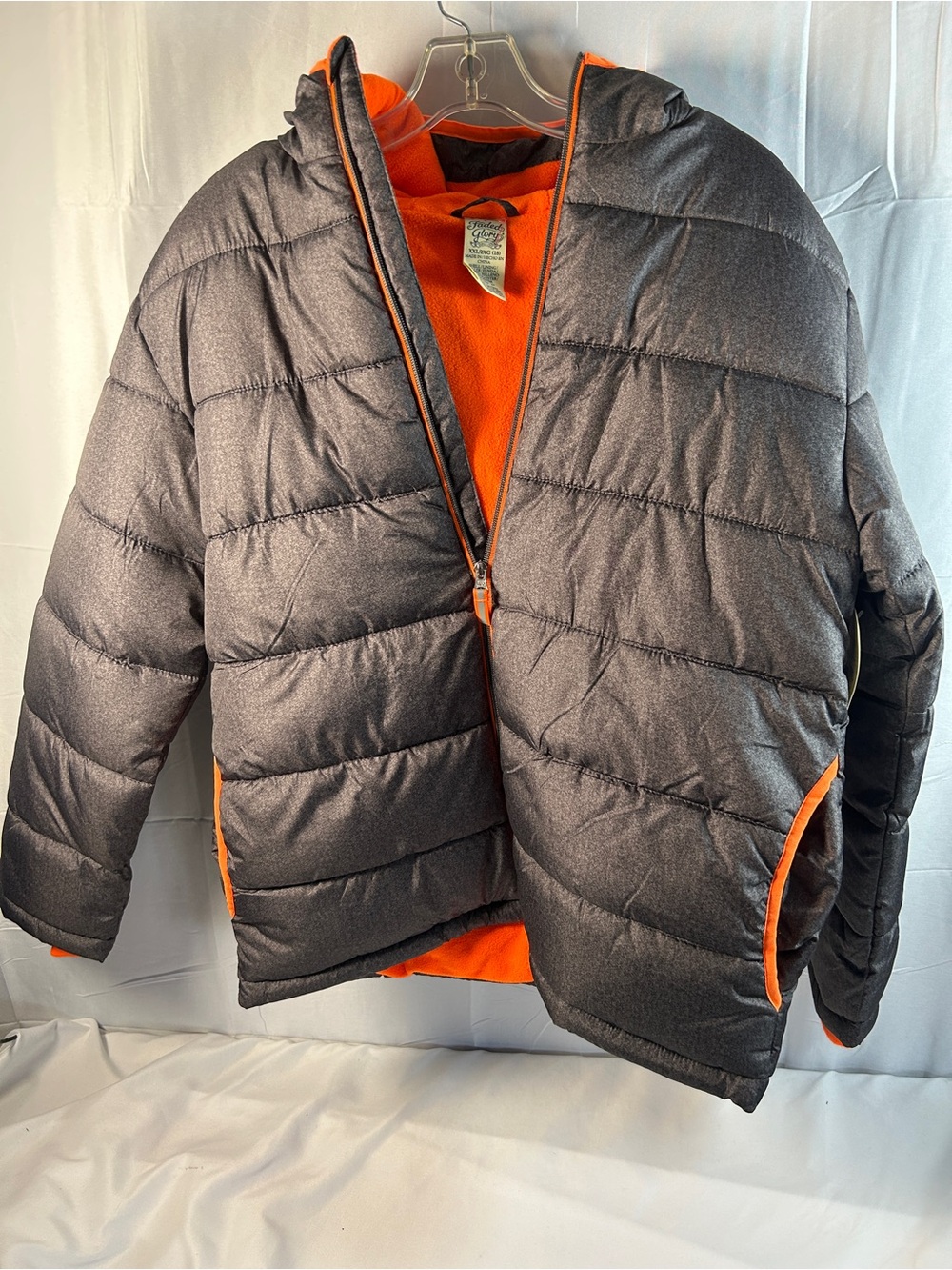 Faded Glory Gray Puffer Jacket with Orange Lining